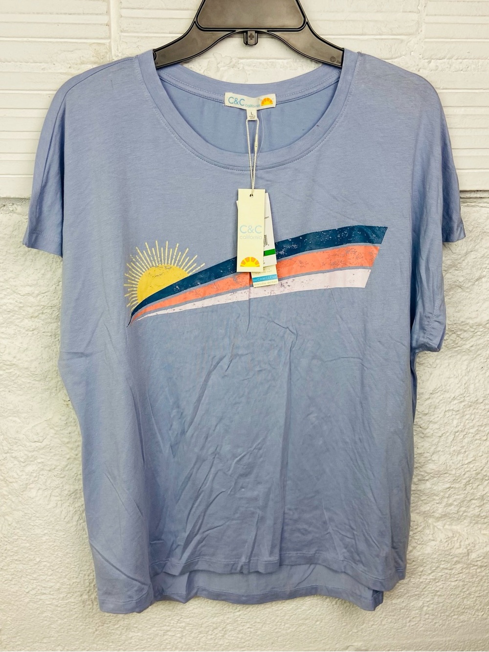 NWT C&C California Light Blue Graphic Sunstripe relaxed fit burnout Tee SZ large